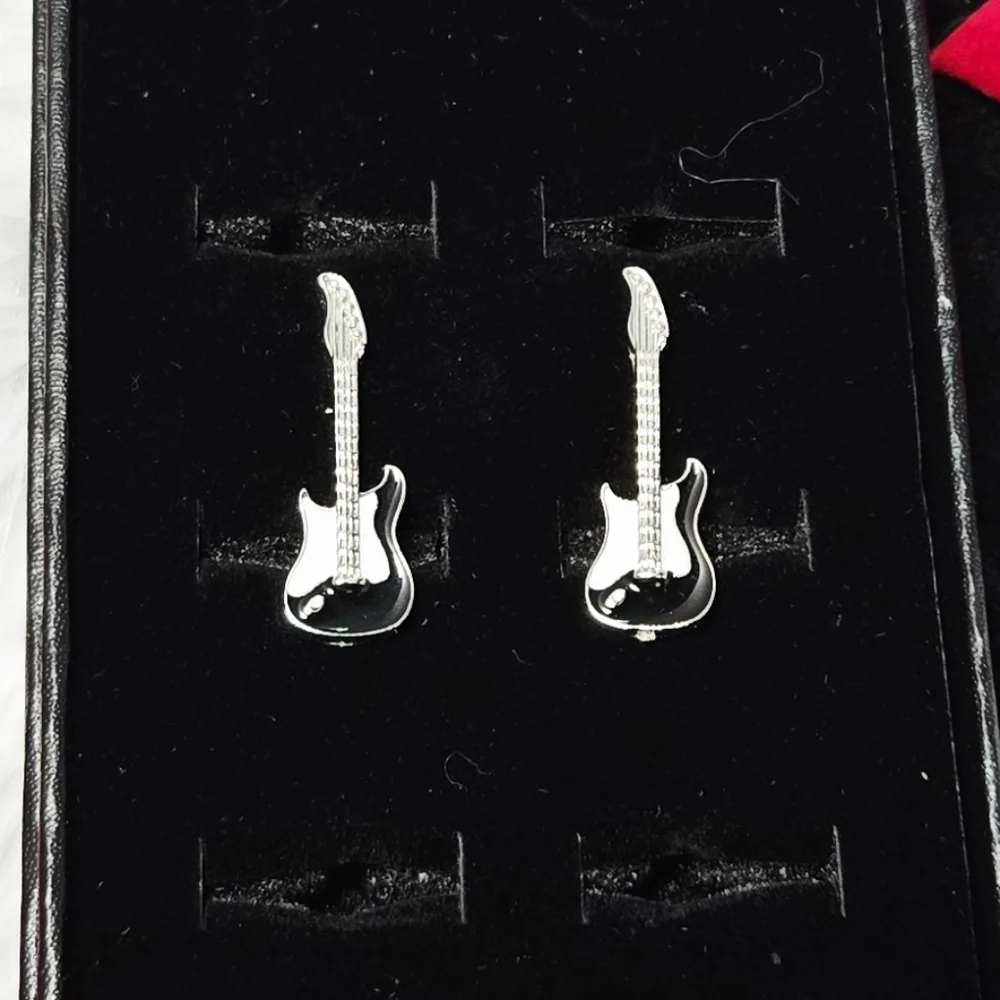 Guitar Cufflinks Silver Musician Tuxedo Prom Wedding Masculine Gift Professional